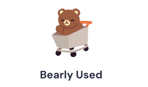 Bearly used logo - bear in a shopping cart